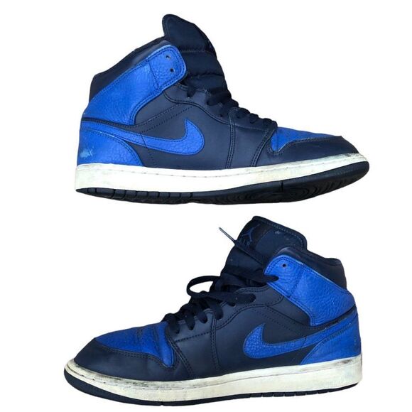 RARE 2017 Nike Air Jordan 1 Mid 'Obsidian Game Royal' Size 8 - Picture 2 of 16